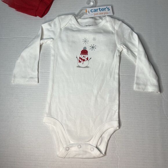 Carter's Red & White Baby Girls Christmas Holiday Snowman Snowflake Tutu Set NEW - Picture 2 of 15